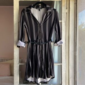 Derek Heart Striped Button Down Dress With Removable Braided Belt